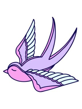 Dövmenin neon ışık efektleri geleneksel kırlangıç stilinde