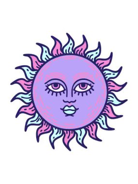 Yüzü olan güneşin ikonik dövme şeklindeki görüntüsünün canlandırma efekti