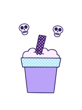 Çizgi roman stili tuhaf çizgi film dondurma makinesinin kafatası animasyonu.