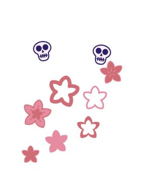 dönen kafatası animasyonları birden fazla çiçeğin Japon çiçek desenini oluşturur.