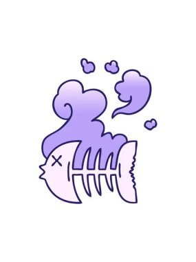 Garip gölgeli karikatür ölü balık iskeletinin dönen hareket animasyonu