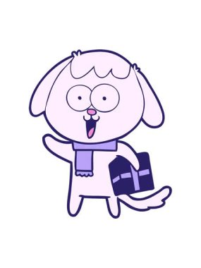 Noel hediyeli sevimli çizgi film köpeğinin hareketli animasyonu.