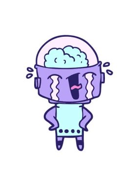 Ağlayan robot çizgi film animasyonunun dönen hareketi