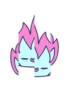 Tatlı bir alev iblisinin karikatürünü bölme hareketi.