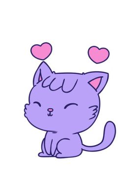 Tatlı kawaii kedisinin çizgi film dizaynının dönen kalp animasyonu