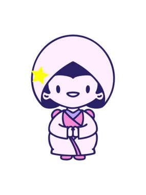 Parlayan yıldızlar geleneksel gelinlik giymiş mutlu bir Japon kadının animasyonunu etkiler.