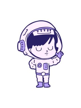 Çizgi film astronot kadın imajının dönen hareketli animasyonu