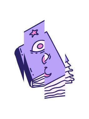 Göz küresiyle ürkünç büyü kitabının bölünmüş hareket animasyonu