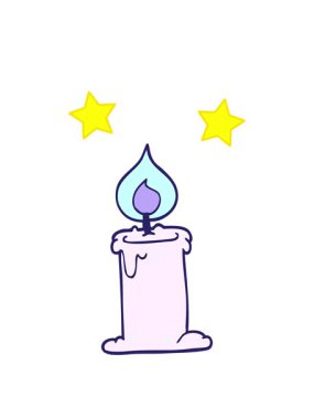 dönen yıldızların çizgi film animasyonu yanan mum.