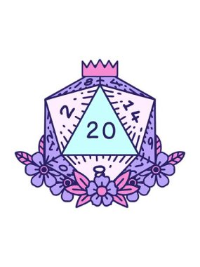 Doğal 20 D20 zarının çiçek elementleriyle sallanmasını ve duraklamasını