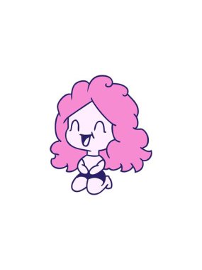 Serbest çizim çizgi film karakteri tatlı kawaii mutlu bir kızın canlandırması.