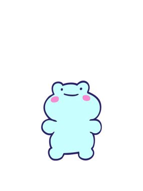 Çizgi film karakteri karalanmış kurbağanın zıplama hareketi.