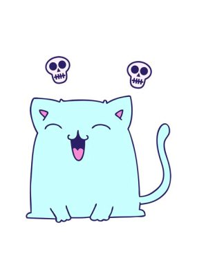 dönen kafatası animasyonu el çizimi garip çizgi film kedisi