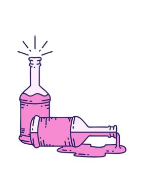 Geleneksel dövme tarzı bira şişelerinin titreşimli animasyonu