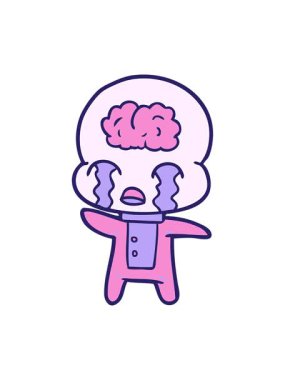 Büyük beyin uzaylıları ağlarken sallanan çizgi film animasyonu