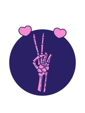 İskeletin dönen kalpleri barış işareti veriyor.