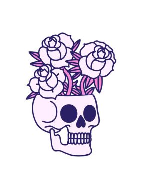 Bir kafatası ve gülün ikonik dövme görüntüsünün hareketli animasyonu