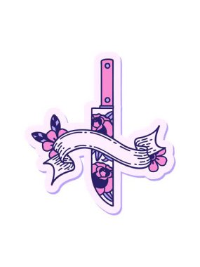 Bir hançer ve çiçek pankartıyla dövme stilistinin canlandırmasını göster