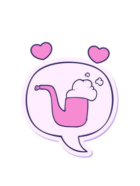 Karikatürlerin dönen kalpleri konuşma kabarcığı çıkartmalı sigara piposu.