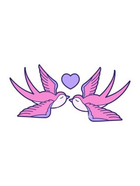 Kırlangıçların ve bir kalbin dövmesel imajının simge etkisi.