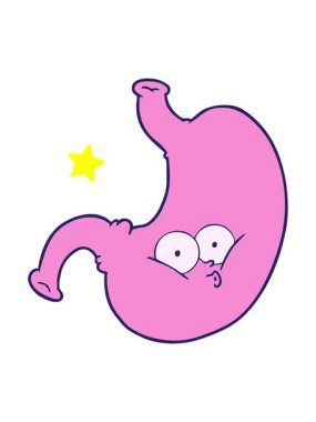 Parlayan yıldızlar, karikatür şişmiş midenin animasyonunu etkiler.