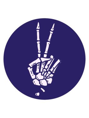 Bir iskeletin barış işareti veren ikonik dövme görüntüsünün animasyonunu durdurup duraklat