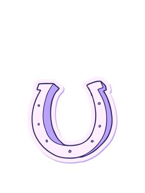 Bir çizgi film karakteri demir at nalı çıkartması sergiliyor.