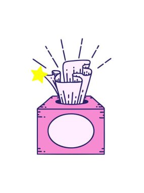 Parıldayan yıldızlar, geleneksel bir dövme tarzı mendil kutusunun canlandırmasını etkiler.