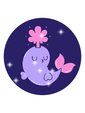 Dövme stili bir simgenin simge efekti mutlu balina karakteri fışkırtıyor