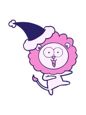 Basınç, mutlu el çizgileri çizerek Noel Baba şapkası takan bir aslanı canlandırıyor.