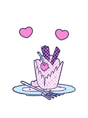 Karikatür animasyonu dönen kalpler lezzetli tatlı kawaii tasarımı