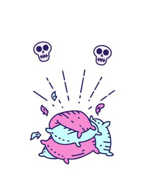 Geleneksel dövme stili yastık yığınının resimlerini gösteren kafatası animasyonları