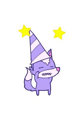 dönen yıldızlar, parti şapkalı kurt çizgi filminin animasyonu.