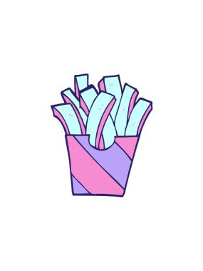 Çizgi film karikatürlerinin satış animasyonu, paket servis kızartmaları.