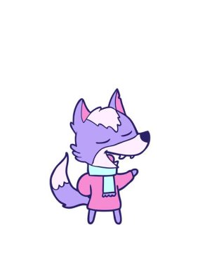 Atkı içinde gülen kurt çizgi filminin hareketli animasyonu.