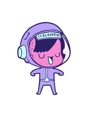 Çizgi film astronot kadının dönen hareketli animasyonu