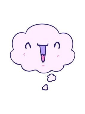 Düşünce baloncuklu sevimli mutlu çizgi film suratının dönen hareketi.