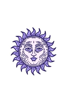 Yüzü olan bir güneşin dövmesel görüntüsünü genişletiyor.