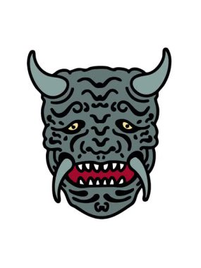 Geleneksel Japon tiyatro kabuki şeytan maskesinin hareketli animasyonu