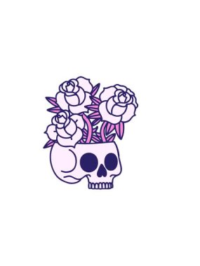 Kafatası ve güllerin dövmesel görüntüsünün yatay titreşimli animasyonu