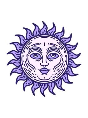 Dövme stilinde titreşimli animasyon. Yüzü olan bir güneşin görüntüsü.