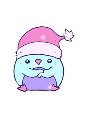 Noel şapkası takan sevimli penguen çizgi filminin ışıltısı.