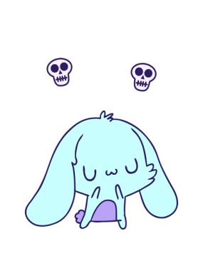 Kafatası animasyonu. İmaj Kawaii şirin tüylü tavşan.