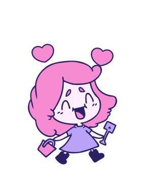 Kovası ve küreği olan tatlı kawaii kızı çizilmiş serbest piyasa kalp animasyonu