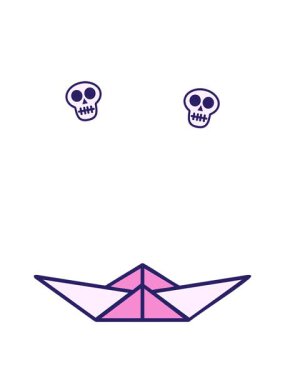 Japon katlanmış kağıt origami şekillerinin kafatası animasyonları