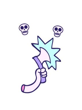 el çizimi karikatür tarzı baltalı kafatası animasyonu.