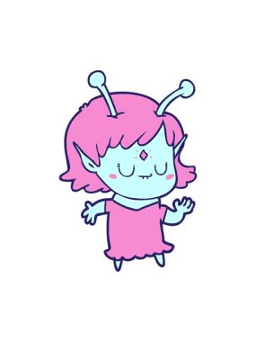 Dans eden uzaylı bir kızın çizgi film animasyonu.