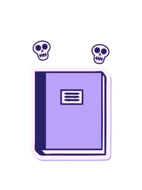 Tatlı bir çizgi film ders kitabının çıkartmasının kafatası animasyonu.