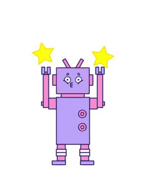 dönen yıldızlar robot bir görüntünün sevimli çizgi filmlerinin animasyonları