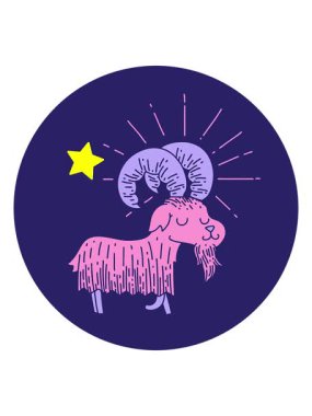 twinkling stars effect animation of icon of a tattoo style happy goat
